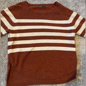 Aster Cropped Pullover Sweater - Medium, Rust and Cream Striped Sweater